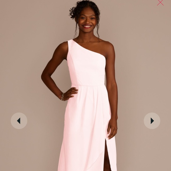 David’s Bridal Chiffon One-Shoulder Bridesmaid Dress Petal color - Picture 1 of 6